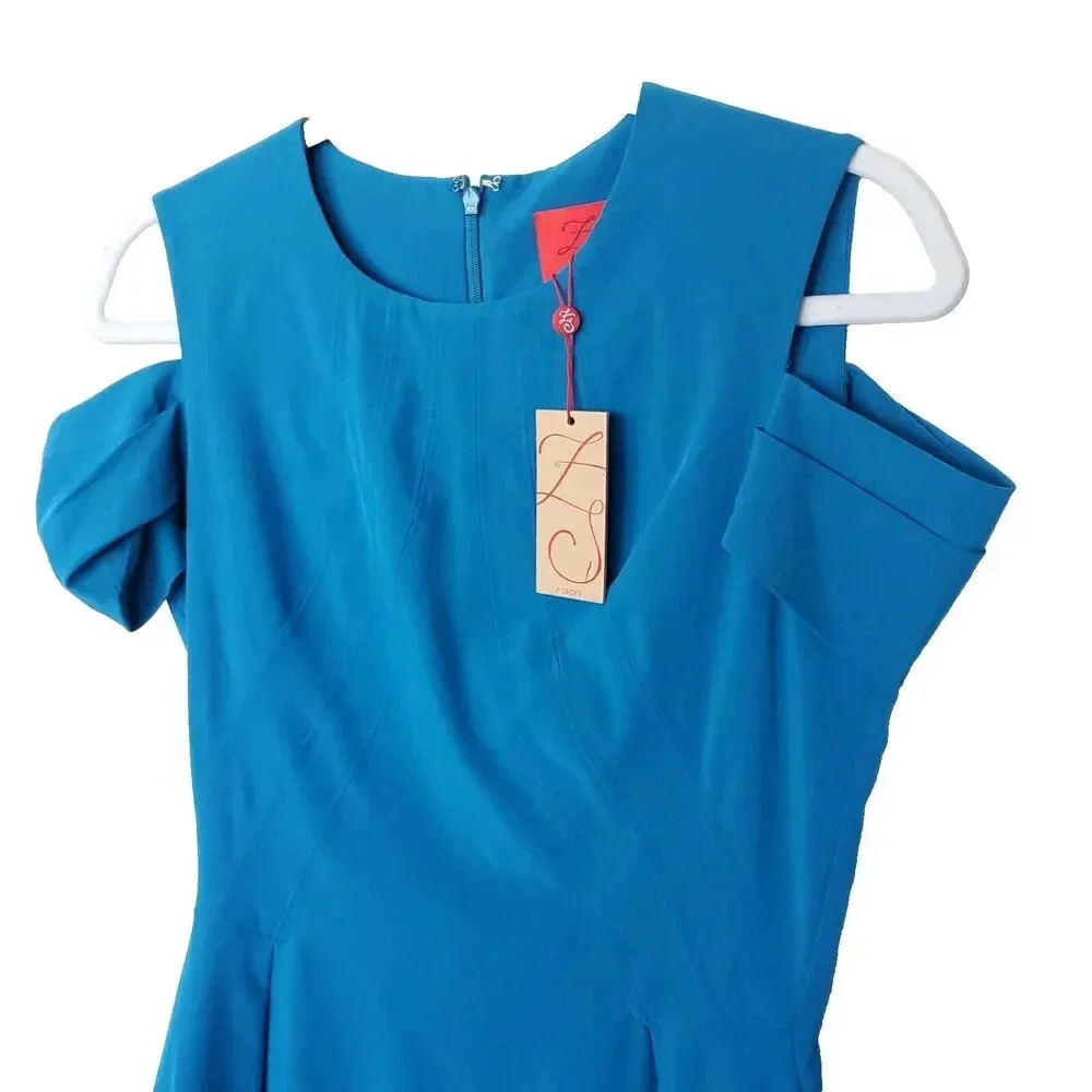 Z Spoke Zac Posen Dress Womens Size 4 Blue Cold Shoulder Fit And Flare NWT - Picture 6 of 16